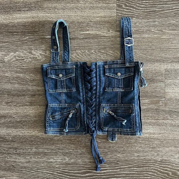 NWOT Jaded London Denim Corset Top Lace-Up Utility Pocket Y2K Jean Bustier US 6 - Picture 14 of 16